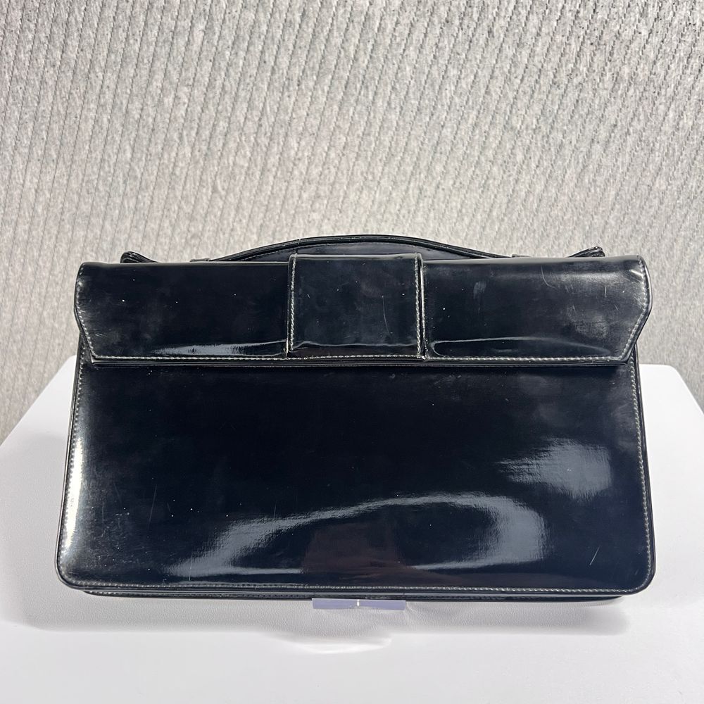 Vintage Black Patent Leather Handbag Top Handle‎ Purse Medium Mod Gia Chunky - Picture 3 of 6